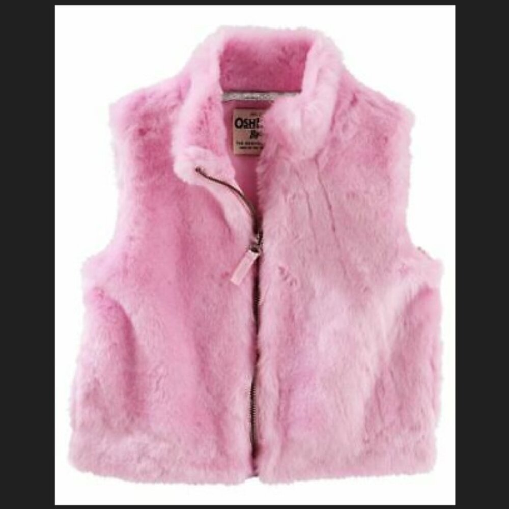 NWT Oshkosh B'gosh Girl's Faux Fur Vest High Neck Zip Up PINK/PURPLE Siz… - Picture 5 of 5